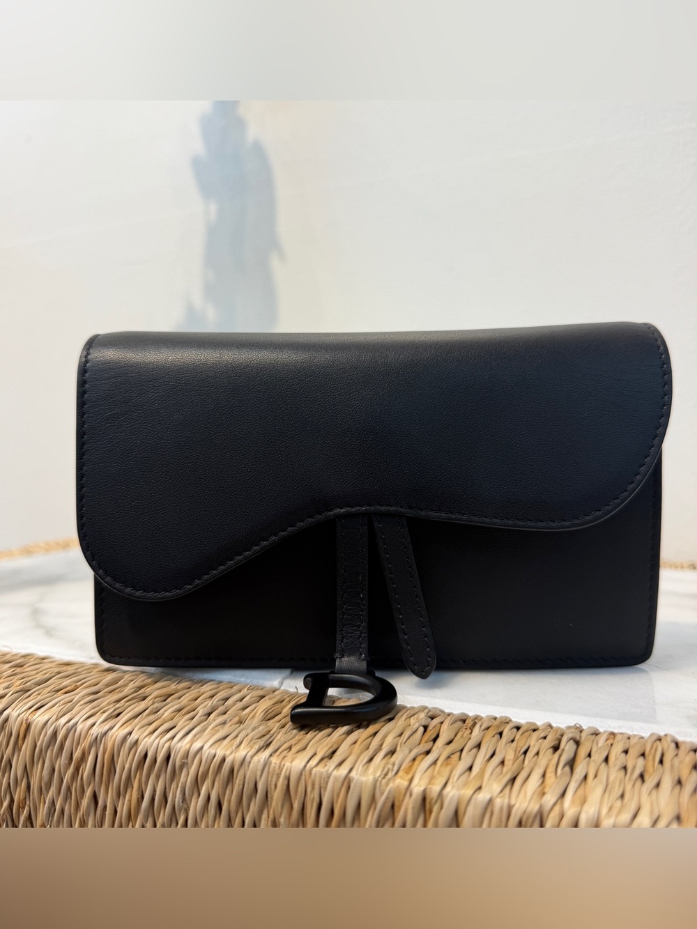 Dior Saddle Belt Bag Black Leather with Matte Black D Charm